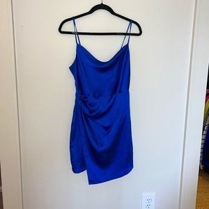 Zara Cobalt Blue Silk Draped Mini Dress